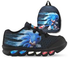 Imagem de Kit Tênis De Led Infantil Menino Masculino Sonic Preto + Mochila - Kid
