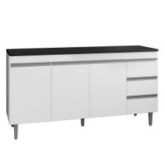 Imagem de Balcão De Cozinha Andréia Branco Com Tampo 160 Cm Preto Fosco - Ajl