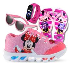 Imagem de Tênis De Led Infantil Menina Feminino Minnie + Chinelo + Relógio + Ócu