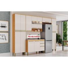 Imagem de Cozinha Modulada Completa Nápoli Prime 5 Peças (2Aéreos+1Balcão+2Paneleiros) C5P96 Amendoa/Off White - Ronipa
