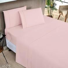 Imagem de Jogo de Cama King Percale 200 Fios Ponto Palito Elegance 04 Peças Rosa