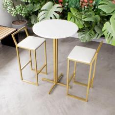 Imagem de Jogo Mesa Alta Bistrô Redonda Branca 2 Banquetas Estofado Confort Indu