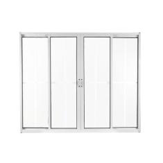 Imagem de Janela de Alumínio de Correr 100x120cm 4 Folhas 2 Fixas com Grade e Vidro Liso Linha Soft MGM Branco