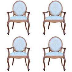 Imagem de Kit 04 Poltronas Decorativas Sala de Estar Base Madeira Maciça Adrie Sarja Bege/Amêndoa Mel 