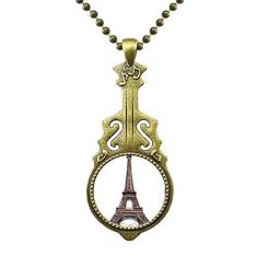 Imagem de DIYthinker Colar Torre Eiffel da França Paris com pingente de música de guitarra antiga