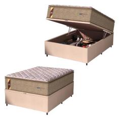 Imagem de Cama Box Baú Colchão Casal Probel Molas Guarda Costas Max Pillow Top 138x188x81cm Branco/Bege - Suporta até 180kg por Pessoa