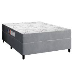 Imagem de Cama Box Casal Colchão Espuma Egito 138x188x57cm Cinza / Branco Portobel  Cinza / Branco