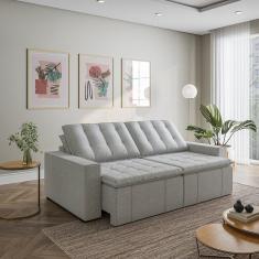 Imagem de Sofá Cama Retrátil e Reclinável 4 Lugares 240cm em Linho com Molas e Braço Reto Palmeira Cabecasa Ma Prata