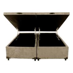 Imagem de Cama Box Baú Queen Bipartida,  Suede Bege 44X158x198 - Real Comfort Es