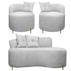 Imagem de Sofá Namoradeira 2 Lugares Grecia Conceito Orgânico 145cm Bouclê Cinza SOFA STORE