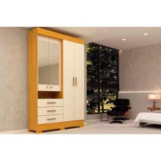 Imagem de Guarda Roupa 4 Portas (2 c/ Espelho) e 3 Gavetas Débora Nature/Off White - acp