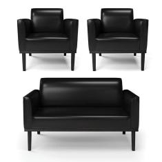 Imagem de Sofá Namoradeira Com 2 Poltronas Base De Madeira Fixa Preto Marisa Corano D03 - D\`rossi Cor Preto