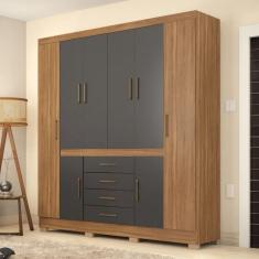 Imagem de Guarda-Roupa Casal New Realce 8 Portas 3 Gavetas Amêndola/Grafito - Demóbile