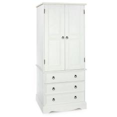 Imagem de Guarda Roupa De Madeira Com 2 Portas E 3 Gavetas Na Cor Branco Lavado