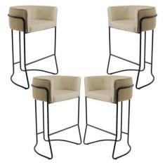Imagem de Kit 04 Banquetas Decorativas Fixa Base de Aço Preto Betina D02 Linho B
