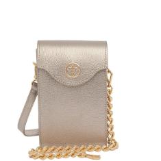 Imagem de Bolsa Tiracolo Leopoldine Prata em Couro Legítimo com Alça de Corrente-Feminino