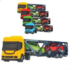 Imagem de Caminhão Cegonheira 1 Carreta c/ 2 Carrinhos Brinquedo Bs Toys