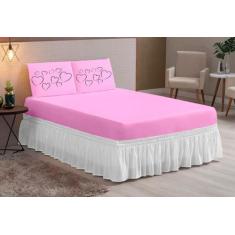 Imagem de Jogo De Lençol Liso 03 Peças Hipercal 200Fios Casal Queen Coração Todo