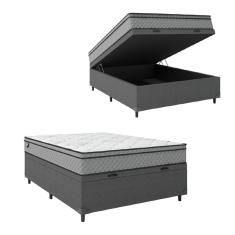 Imagem de Cama Box Baú Casal Colchão Molas Ensacadas Mirage 138X188x65cm Cinza/Branco Umaflex - Suporta Até 120Kg Por Pessoa