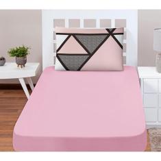 Imagem de Jogo De Lençol Solteiro Soft 2 Peças Fronha Geométrico Rosa