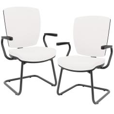 Imagem de Kit 02 Cadeiras De Escritório Fixa Executiva Office Preto Slim Alta Flexi P03 Vinil Branco