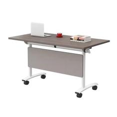 Imagem de Mesas de Conferência Mesa Dobrável De Madeira Cinza Para Conferência De Escritório, Mesa Portátil Móvel Para Sala De Reunião Com Estrutura De Aço Estável, Mesa Moderna Flip Top Para Treinamento De Sem