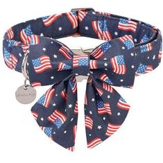 Imagem de UP URARA PUP Coleira patriótica para cães com gravata borboleta, coleira para cachorro gravata borboleta de 4 de julho, coleira com bandeira americana para cachorro médio, gravata borboleta confortável de verão com fivela de metal, M, pescoço 34-56 cm