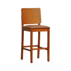 Imagem de Banqueta Alta Bistrô Quéops Madeira Maciça Encosto Anatômico Assento Estofado Sintético Amêndoa/Marrom