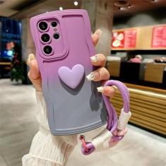 Imagem de Capa de telefone com borda gradiente Love Wave para Samsung Galaxy S23 Ultra S22 Plus S21 FE A52 50 A23 A25 A73 S24 Ultra, capa com alça de pulso, cinza roxo, para Samsung S21 FE