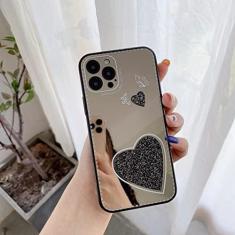 Imagem de Capa de telefone de espelho de coração de amor de luxo para iphone 13 12 11 pro max xr xs max x 7 8 plus se 2020 borboleta bumper capa traseira, preta, para iphone 8