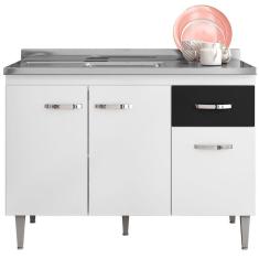Imagem de Balcão De Pia Cozinha 3 Portas 120Cm Branco E Preto S/Tampo