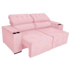 Imagem de Sofá Cama Retrátil Sala Vicenza Vicenza 210cm Suede Rosa Bebê