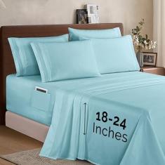 Imagem de Elegant Comfort Jogo de cama de 6 peças de qualidade premium 1500 – bolso extra profundo de 45 a 61 cm, bolsos de armazenamento inteligentes, sem rugas, ultramacios, 6 peças, lençóis de bolso
