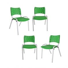 Imagem de Kit 4 Cadeiras Iso Para Escola Escritório Comércio Verde Base Branca