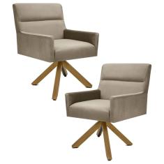 Imagem de Kit 2 Poltronas Decorativas Giratórias Base Giromad Madeira Angel B-68 Veludo Marrom Claro - Domi