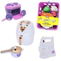 Imagem de Kit Menina Infantil Cozinha Fogão Batedeira Air Fryer 19p