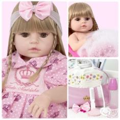 Imagem de Boneca Reborn Loira Abigail 100% Silicone 20 Acessórios Fofa - Cegonha