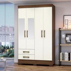 Imagem de Guarda Roupas Solteiro Com 4 Portas 2 Gavetas Com Espelho Be12 Castanh