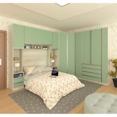 Imagem de Guarda Roupa Canto Casal 11 Portas e 11 Gavetas Legno Crema com Verde Jade Prime Luciane Móveis