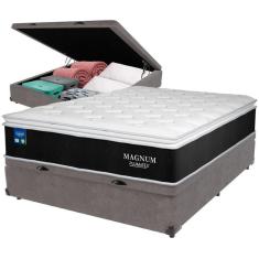 Imagem de Cama Box Baú Cinza E Colchão Magnum Molas Ensacadas Casal Plumatex