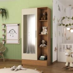 Imagem de Guarda Roupa Infantil 1 Porta Com Espelho Sara Cinamomo/Off White - Es