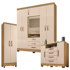 Imagem de Guarda Roupa Casal Imperial com Cômoda Madri e Armário Multiuso Egito Carvalho Americano Off White – Incorplac