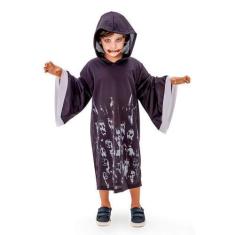 Imagem de Fantasia Halloween Infantil Tunica Preta Com Capuz de Fantasmas - Fant