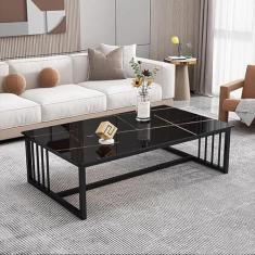 Imagem de Mesa de centro de madeira, mesa central moderna retangular para coquetel, mesa de café minimalista de ardósia para sala de estar, escritório em casa