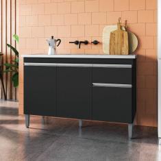 Imagem de Balcão Para Cozinha 2 Portas Forks Preto Fosco