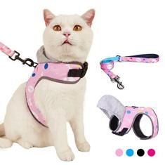 Imagem de MIDEPET Conjunto de arnês e coleira para gatos à prova de fuga, moletom com capuz ajustável para gatos e cães pequenos, arnês e coleira com touca para animais de estimação, gatinho e filhote