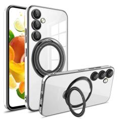 Imagem de Ephoou Capa magnética transparente para Samsung Galaxy S24 com protetor de lente de câmera, capa de silicone [amortecedor galvanizado não amarela] com suporte de anel capa slim fit para Samsung Galaxy