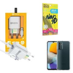 Imagem de Kit Carregador Turbo + Capinha Samsung M23 + Película 9D - Hrebos