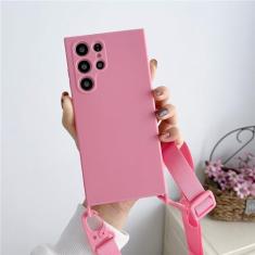 Imagem de Capa de silicone líquido com alça de colar crossbody para Samsung S23 S22 Ultra S21 Plus S20FE A52 A72 A22 A32 Candy Color Cover, rosa, para A72 4G