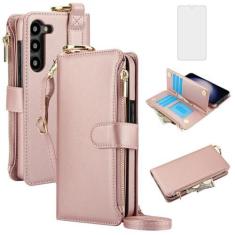 Imagem de Asuwish Capa de telefone para Samsung Galaxy S23 5G carteira com zíper com protetor de tela de vidro temperado alça transversal suporte para cartão flip capa celular S 23 23S GS23 G5 SM-S911U 6,1